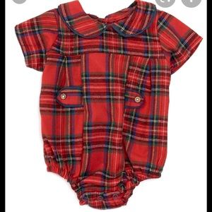 Mud Pie Red Tartan Plaid Christmas Romper 3-6mo